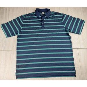 Footjoy FJ Golf Shirt Polo Mens XL‎ Navy Blue Striped Short Sleeve Performance